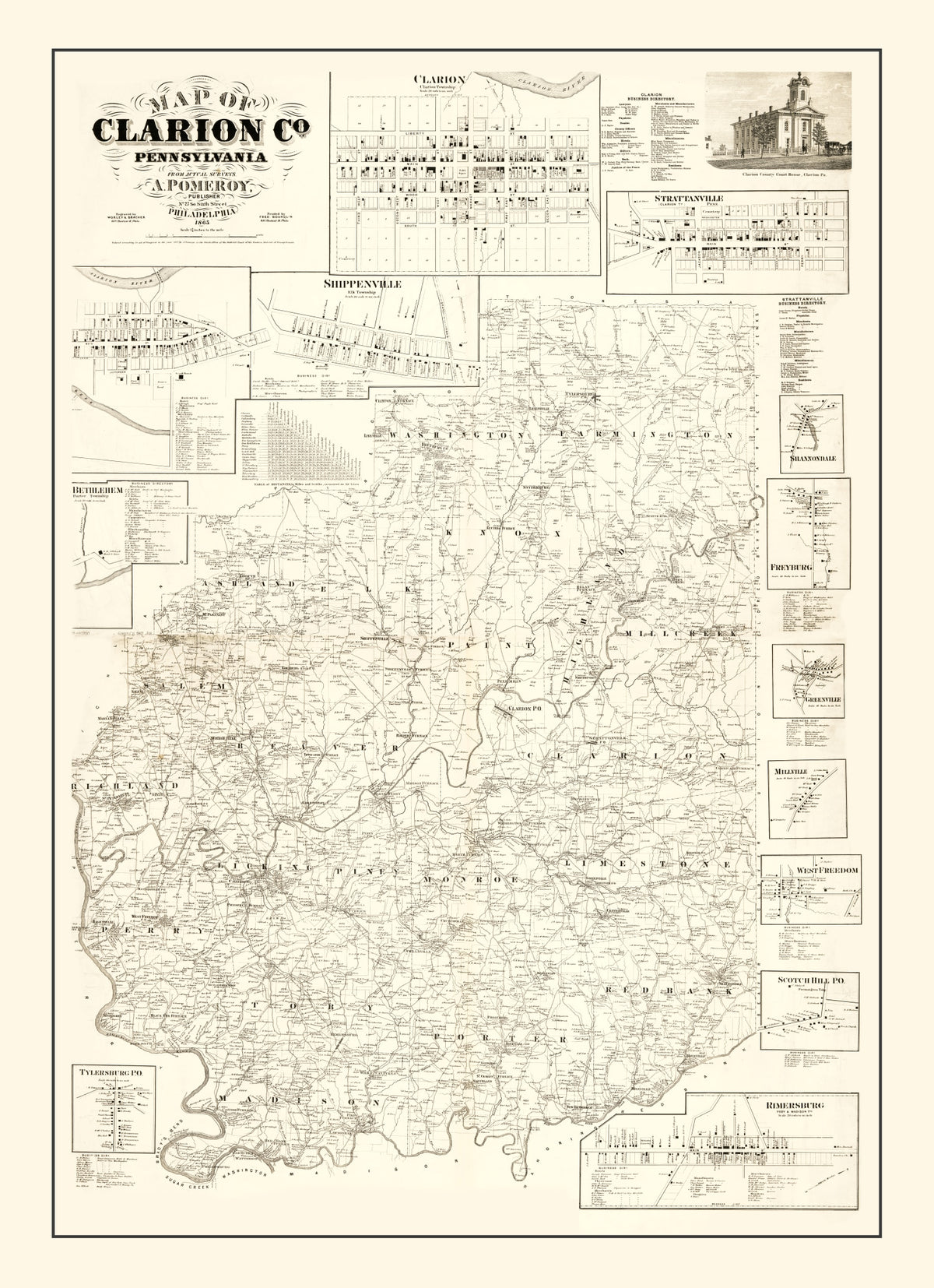 Preview of Vintage Map of Clarion County, Pennsylvania 1865