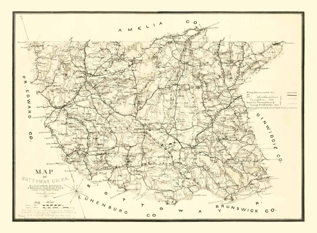 Preview of Vintage Map of Nottoway County, Virginia 1864