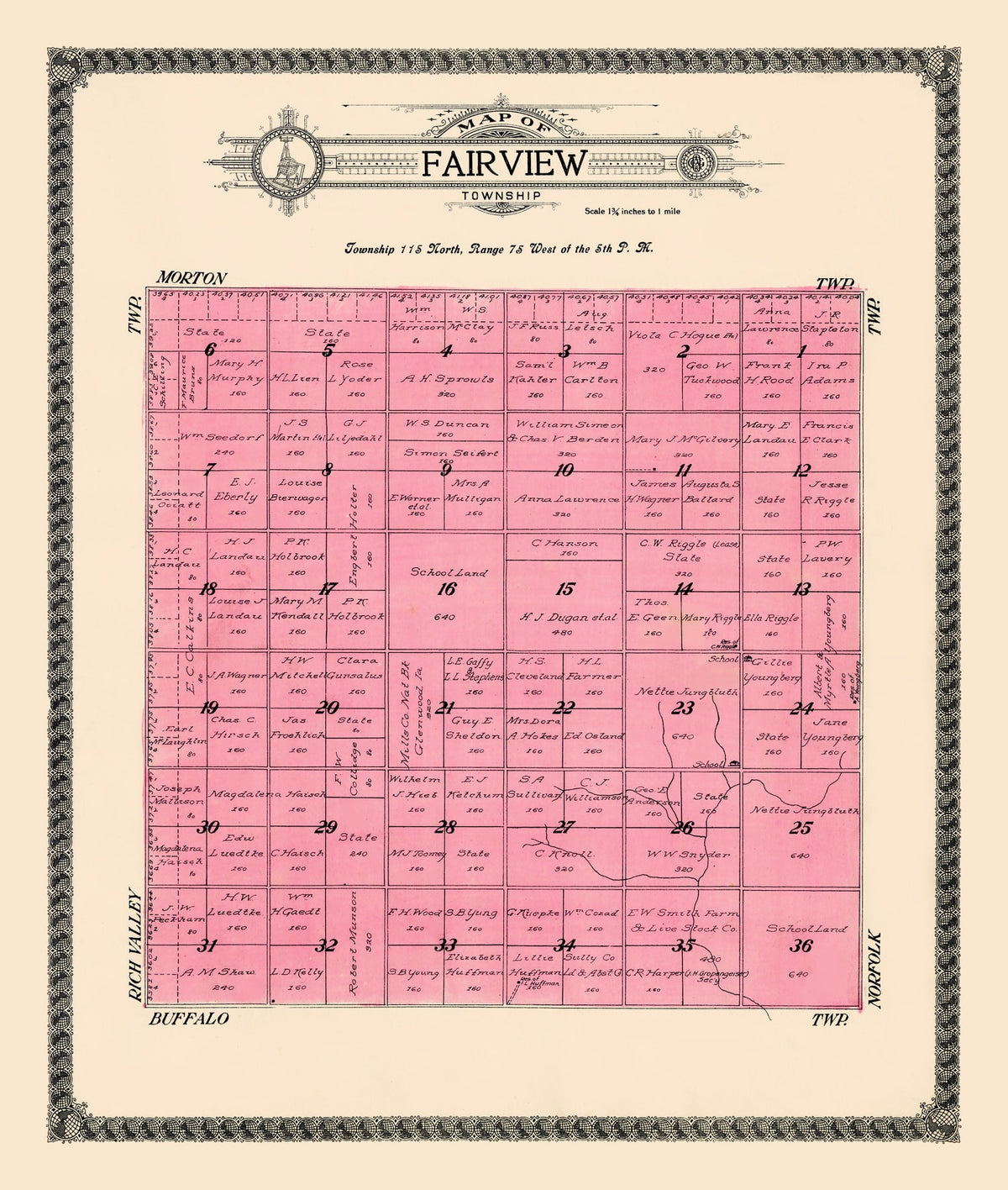 Preview of Vintage Map of Fairview Township, Sully County, South Dakota 1916