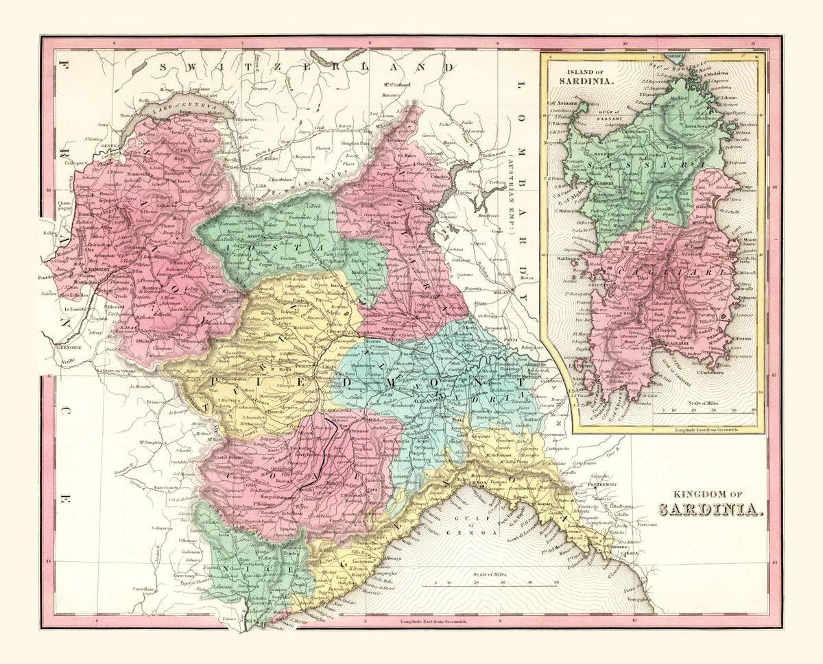 Preview of Vintage Map of Kingdom of Sardinia, 1842