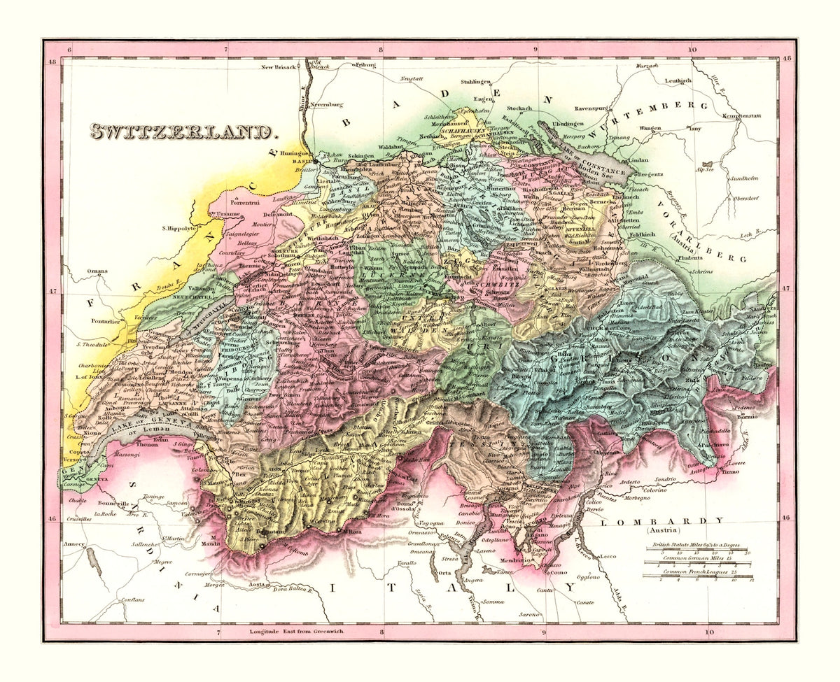Preview of Vintage Map of Switzerland 1836