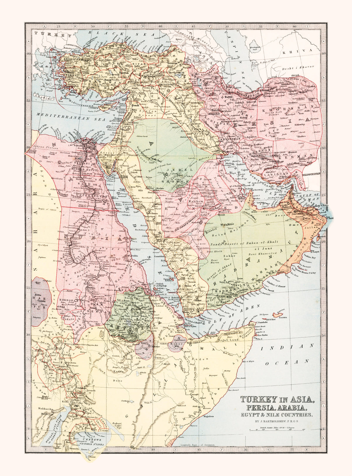 Preview of Vintage Map of Turkey, Persia, Arabia & Egypt 1871