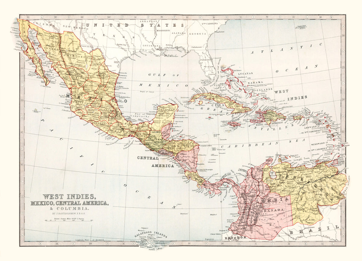 Preview of Vintage Map of West Indies, Mexico & Central America 1871