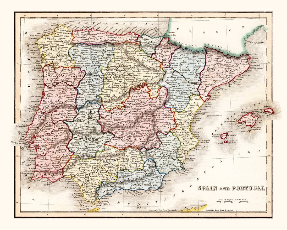 Preview of Vintage Map of Spain & Portugal 1832