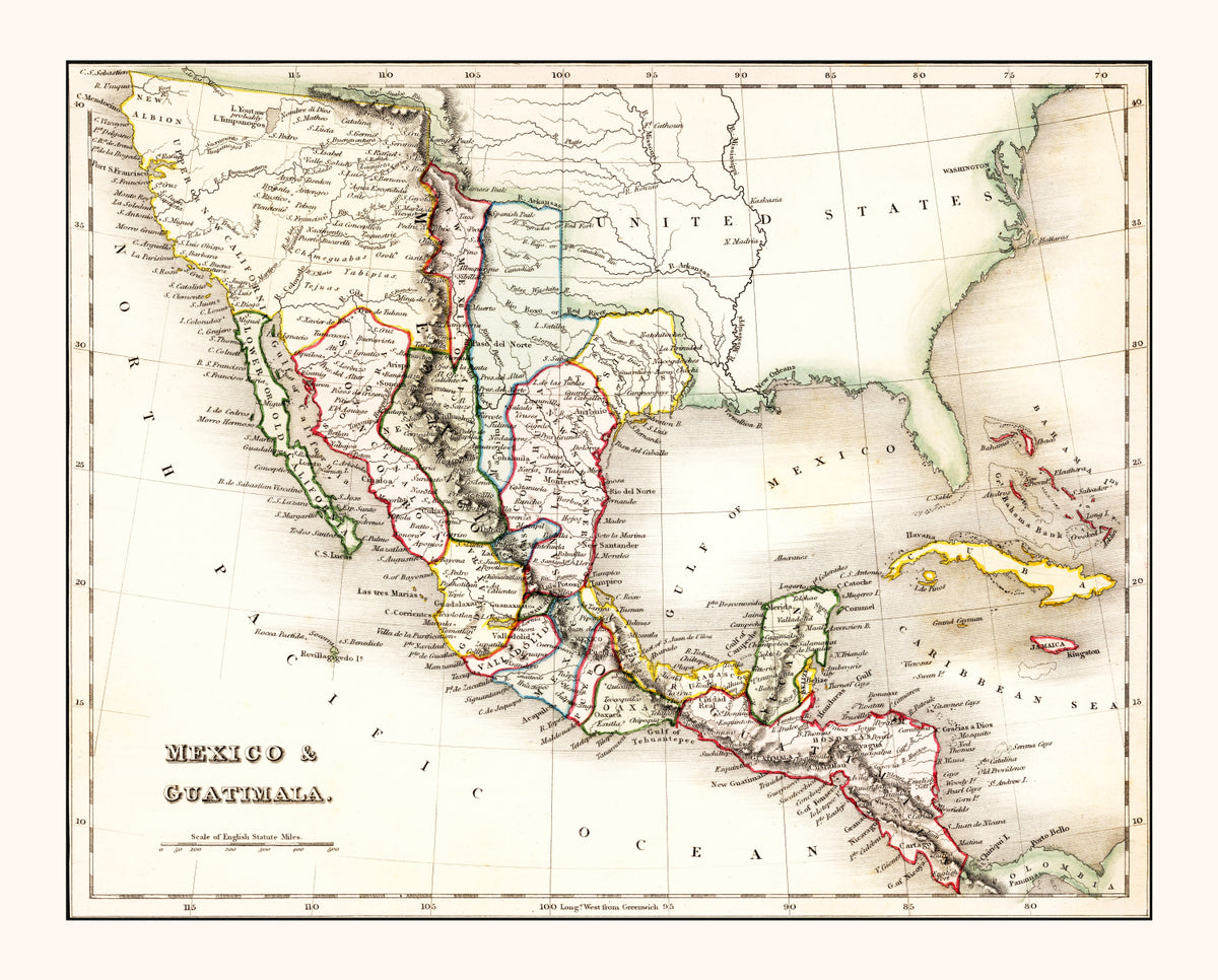 Preview of Vintage Map of Mexico & Guatemala 1832
