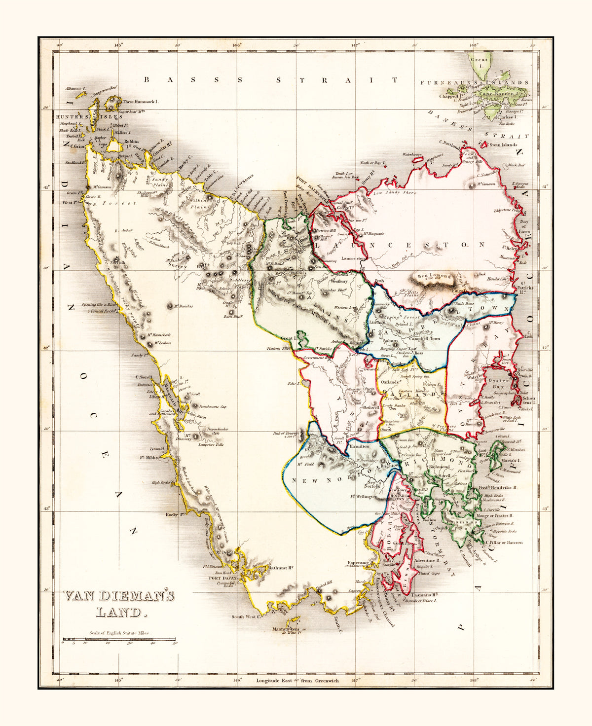 Preview of Vintage Map of Van Diemen's Land (Tasmania) 1832