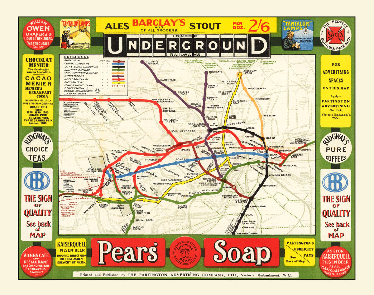 Preview of Vintage Map of London's Underground Railways 1908
