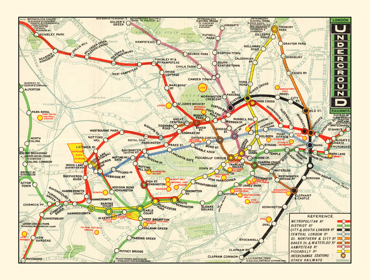 Preview of Vintage Map of the Underground Railways of London 1912