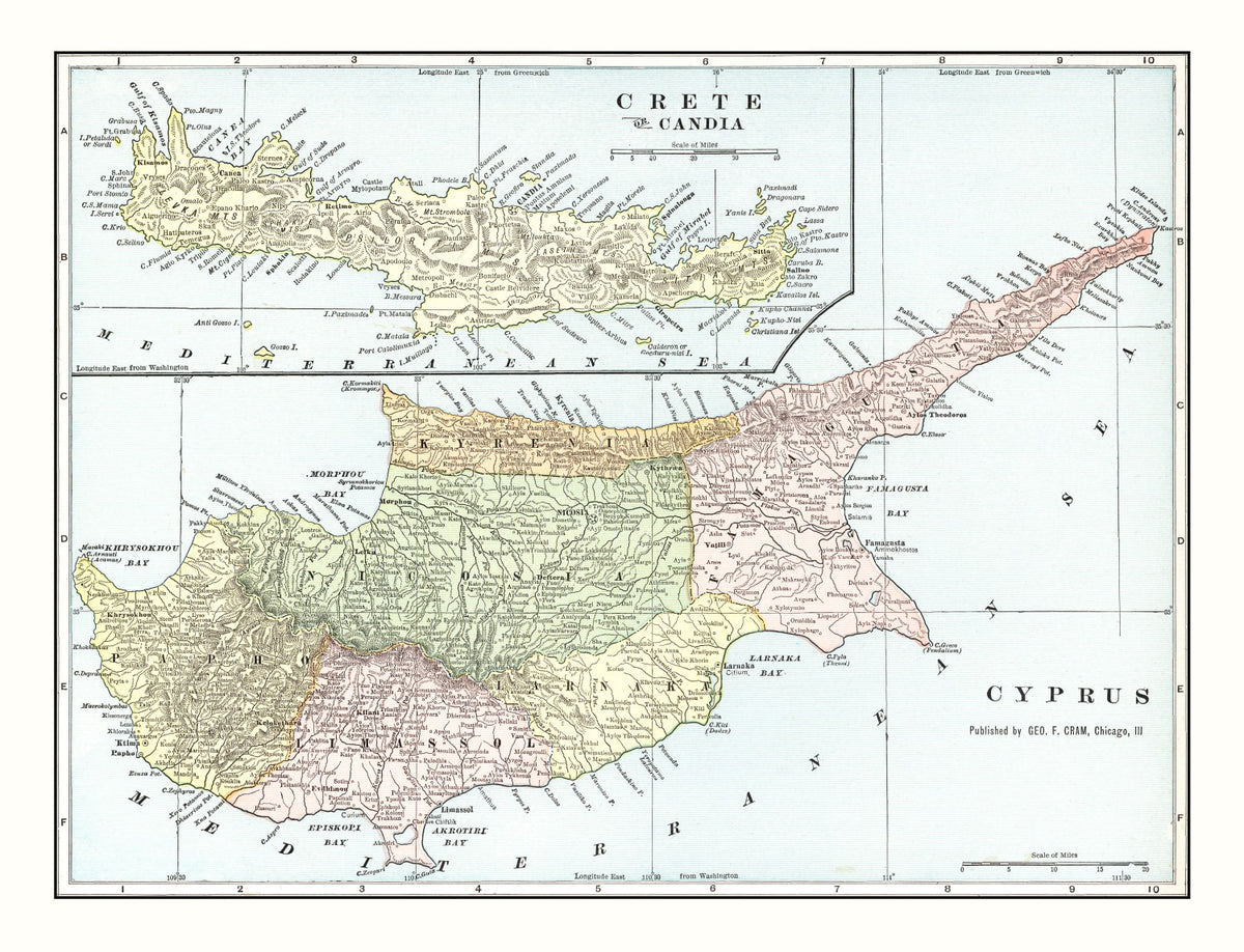 Preview of Vintage Map of Cyprus & Crete 1901