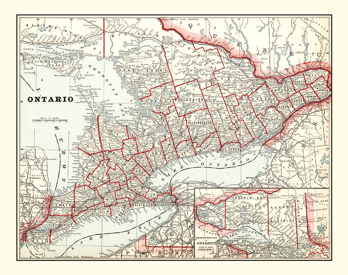 Preview of Vintage Map of Ontario, Canada 1893