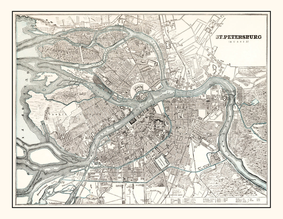 Preview of Vintage Map of Saint Petersburg, Russia 1893