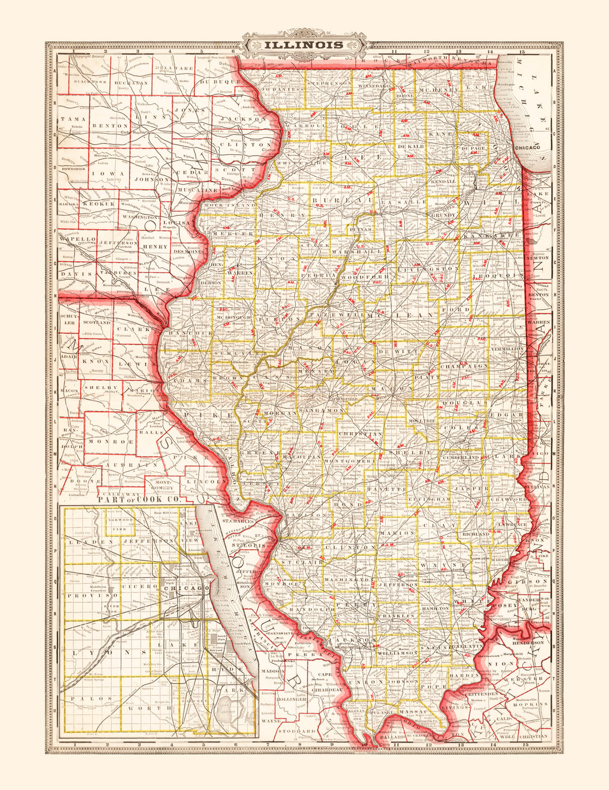Preview of Vintage Map of Illinois 1882