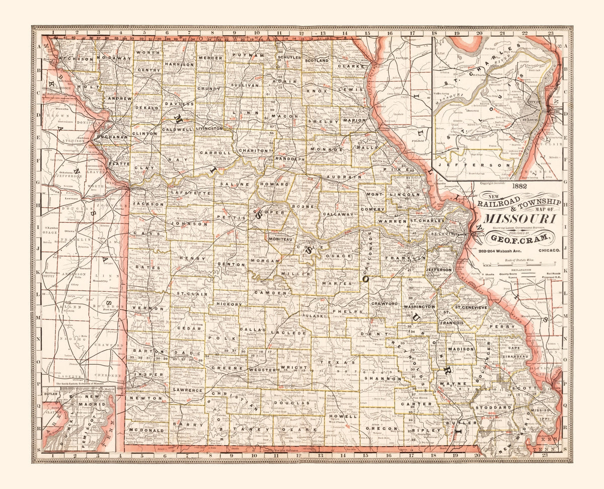 Preview of Vintage Railroad Map of Missouri 1882