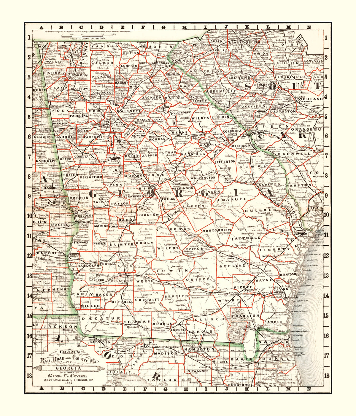 Preview of Vintage Railroad Map of Georgia 1882
