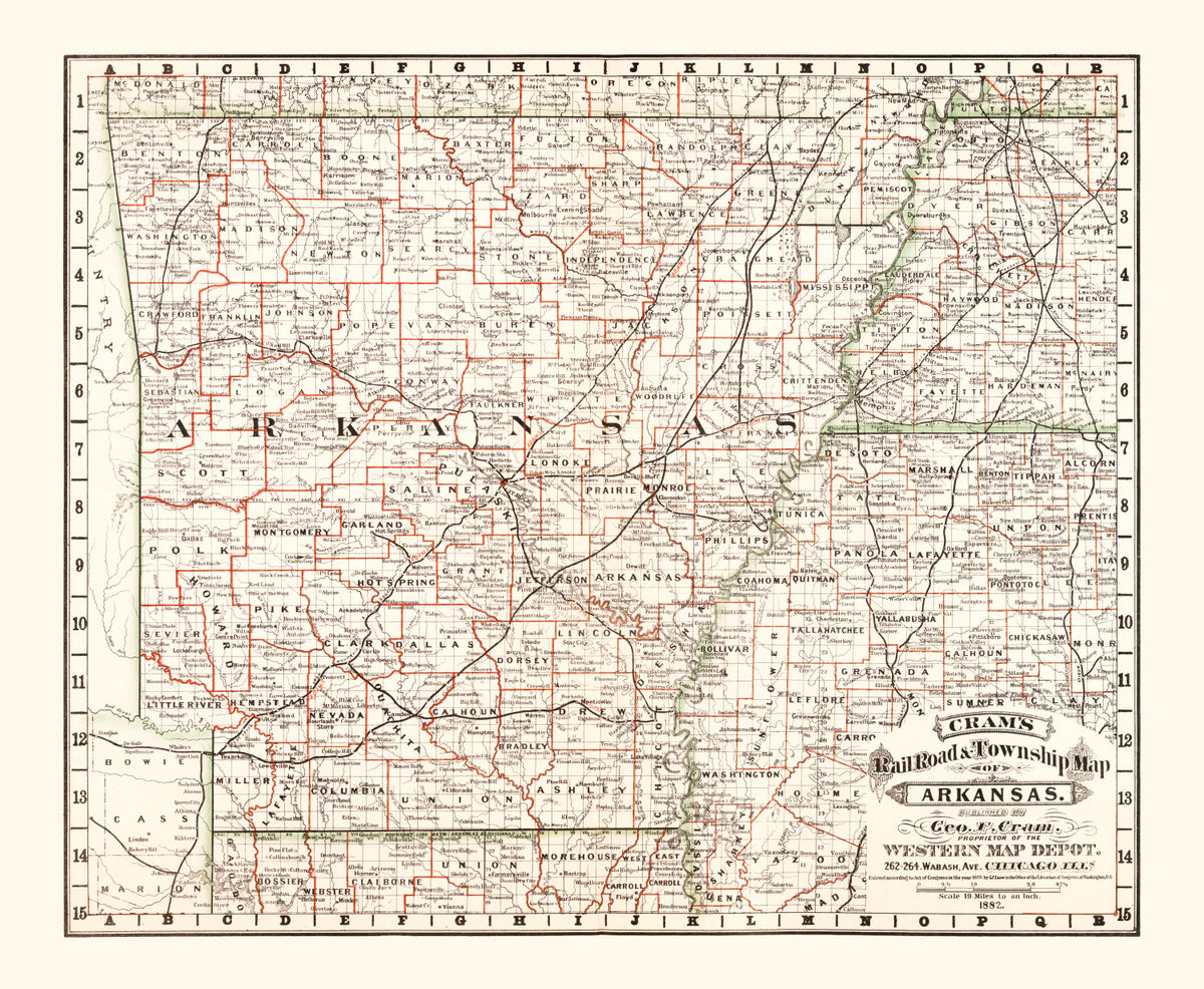 Preview of Vintage Railroad Map of Arkansas 1882