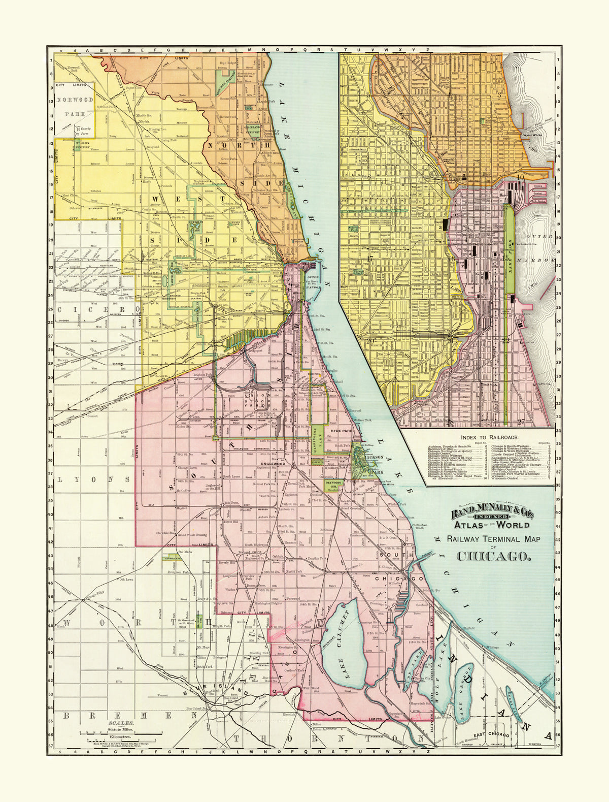 Preview of Vintage Map of Chicago Railway Terminals 1897