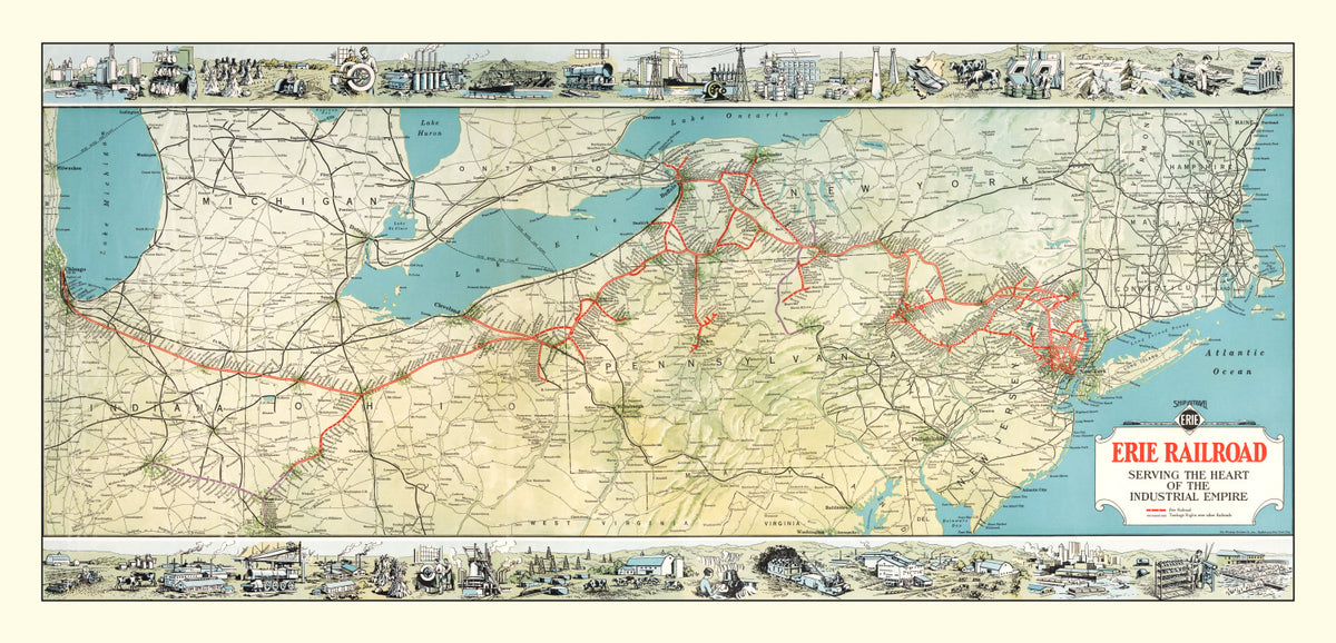 Preview of Vintage Erie Railroad Map 1927