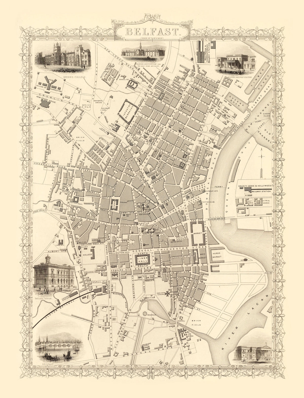 Preview of Vintage Map of Belfast, United Kingdom 1851