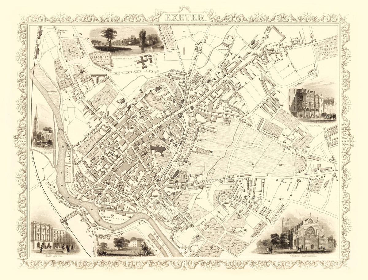 Preview of Vintage Map of Exeter, United Kingdom 1851