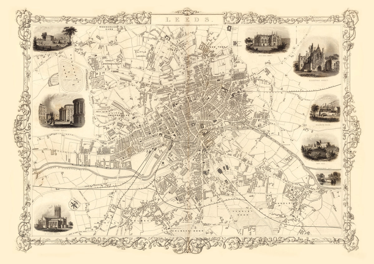 Preview of Vintage Map of Leeds, United Kingdom 1851