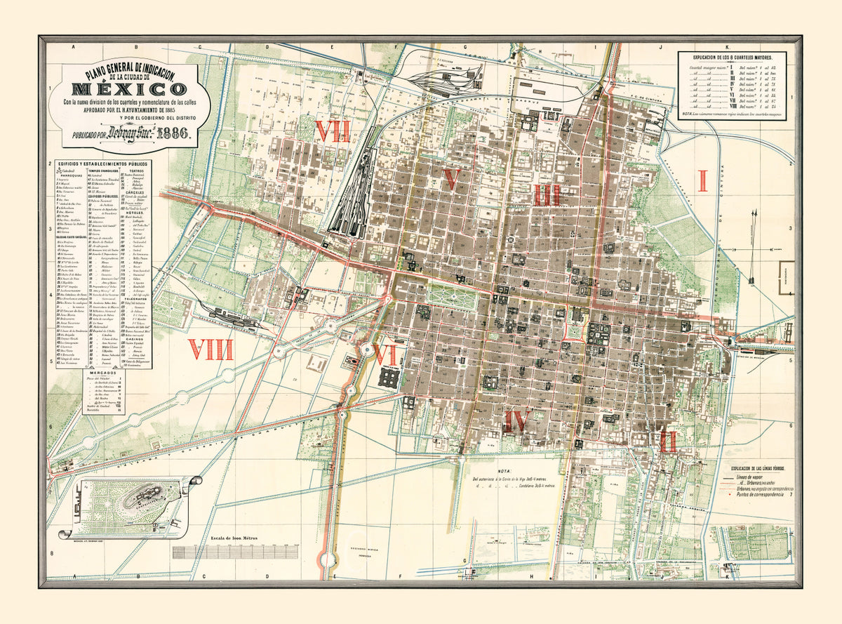 Preview of Vintage Map of Mexico, Mexico 1886