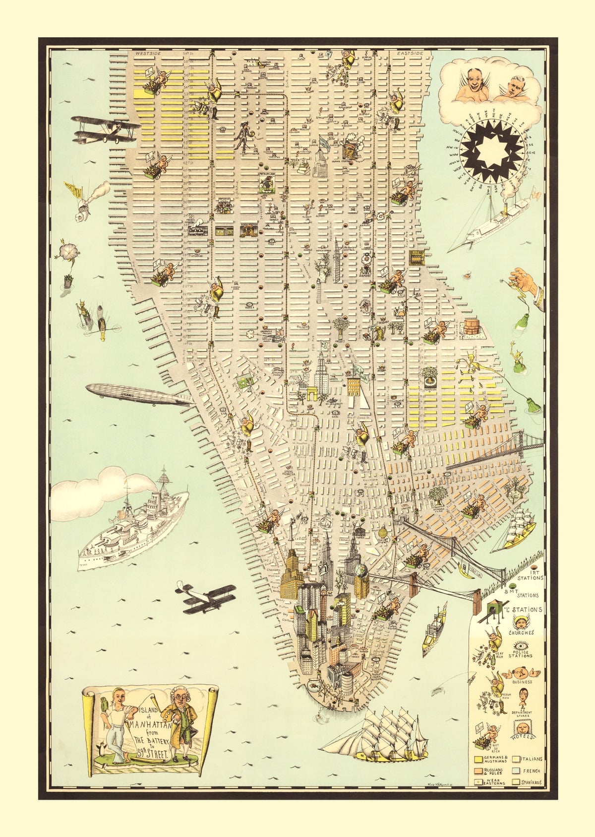 Preview of Vintage Map of Manhattan, New York 1927