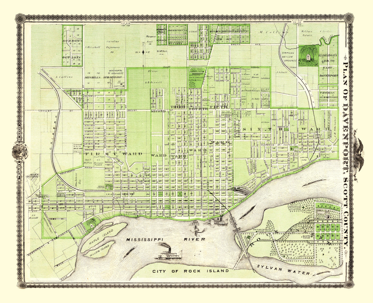 Preview of Vintage Map of Davenport, Iowa 1875