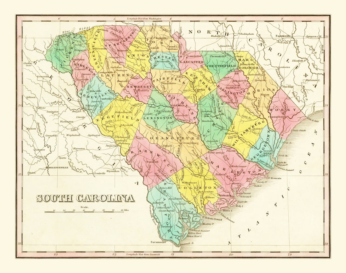 Preview of Vintage Map of South Carolina 1831