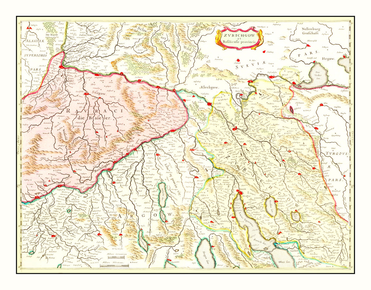 Preview of Vintage Map of Zurich Area of Switzerland 1665