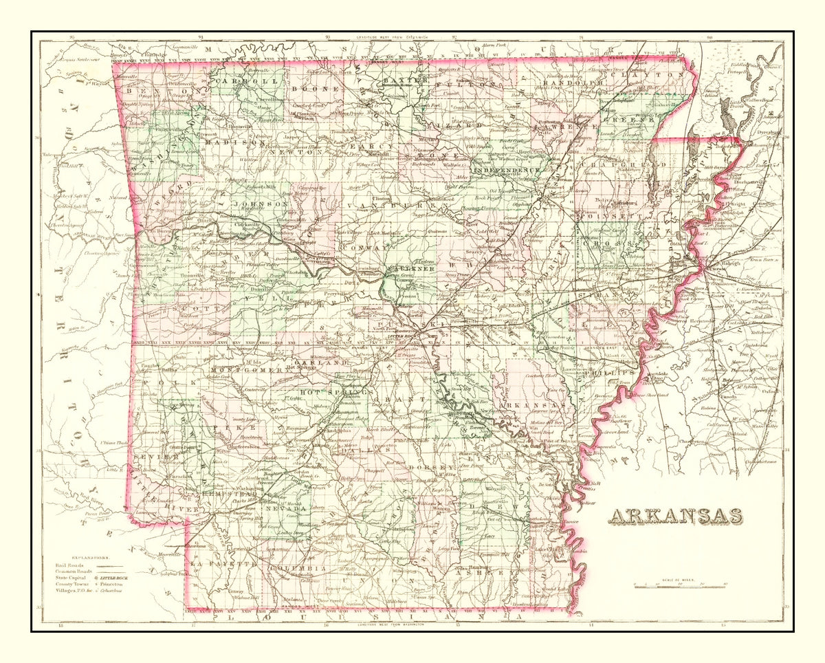 Preview of Vintage Map of Arkansas 1876