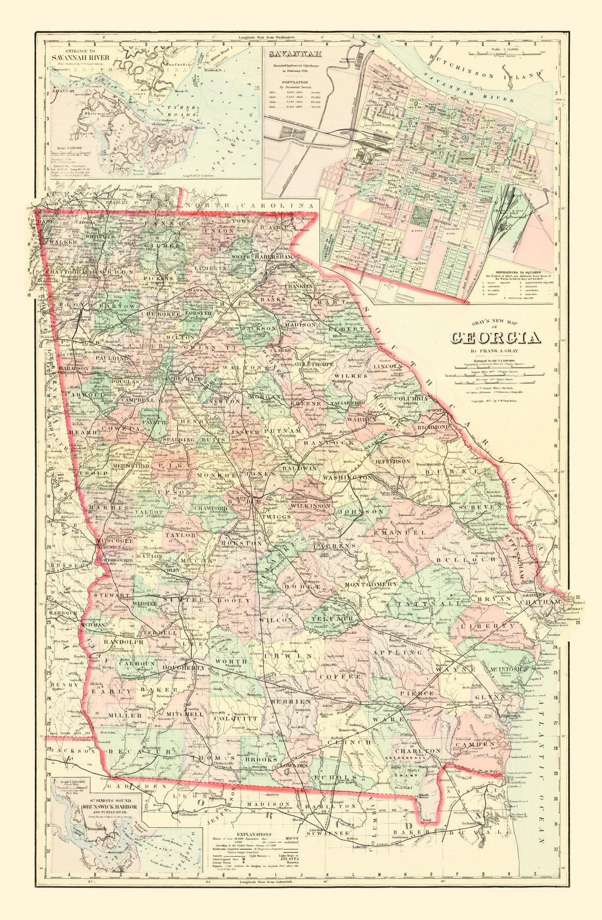 Preview of Vintage Map of Georgia 1876