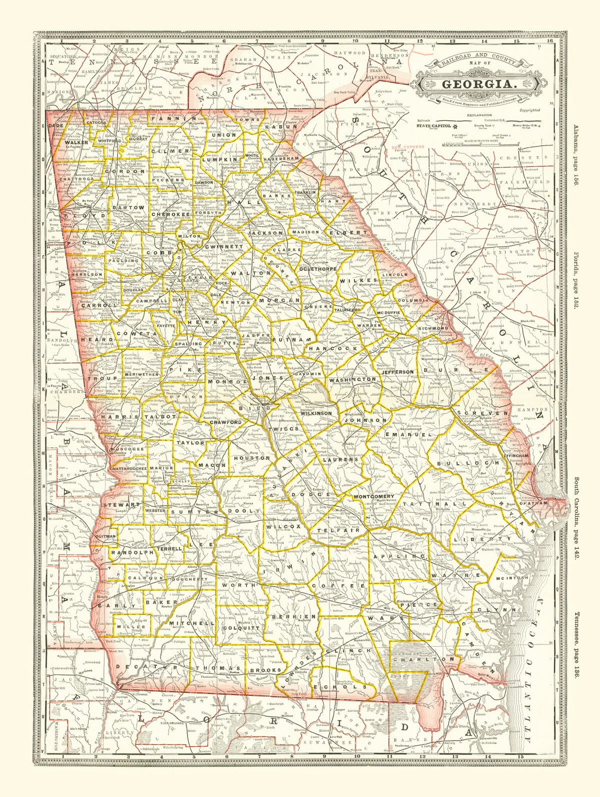 Preview of Vintage Railroad Map of Georgia 1884