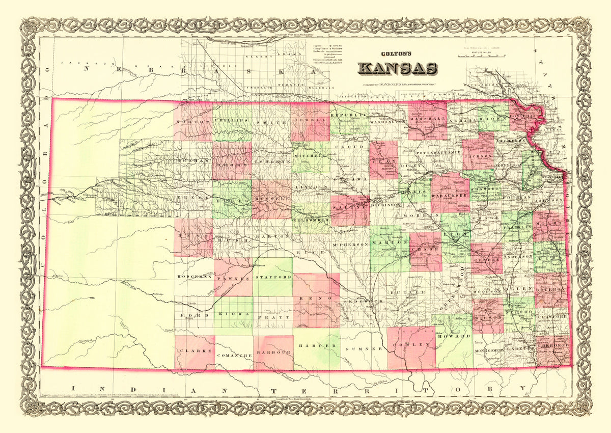Preview of Vintage Map of Kansas 1871