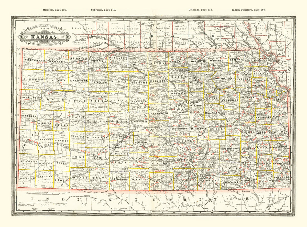 Preview of Vintage Railroad Map of Kansas 1888