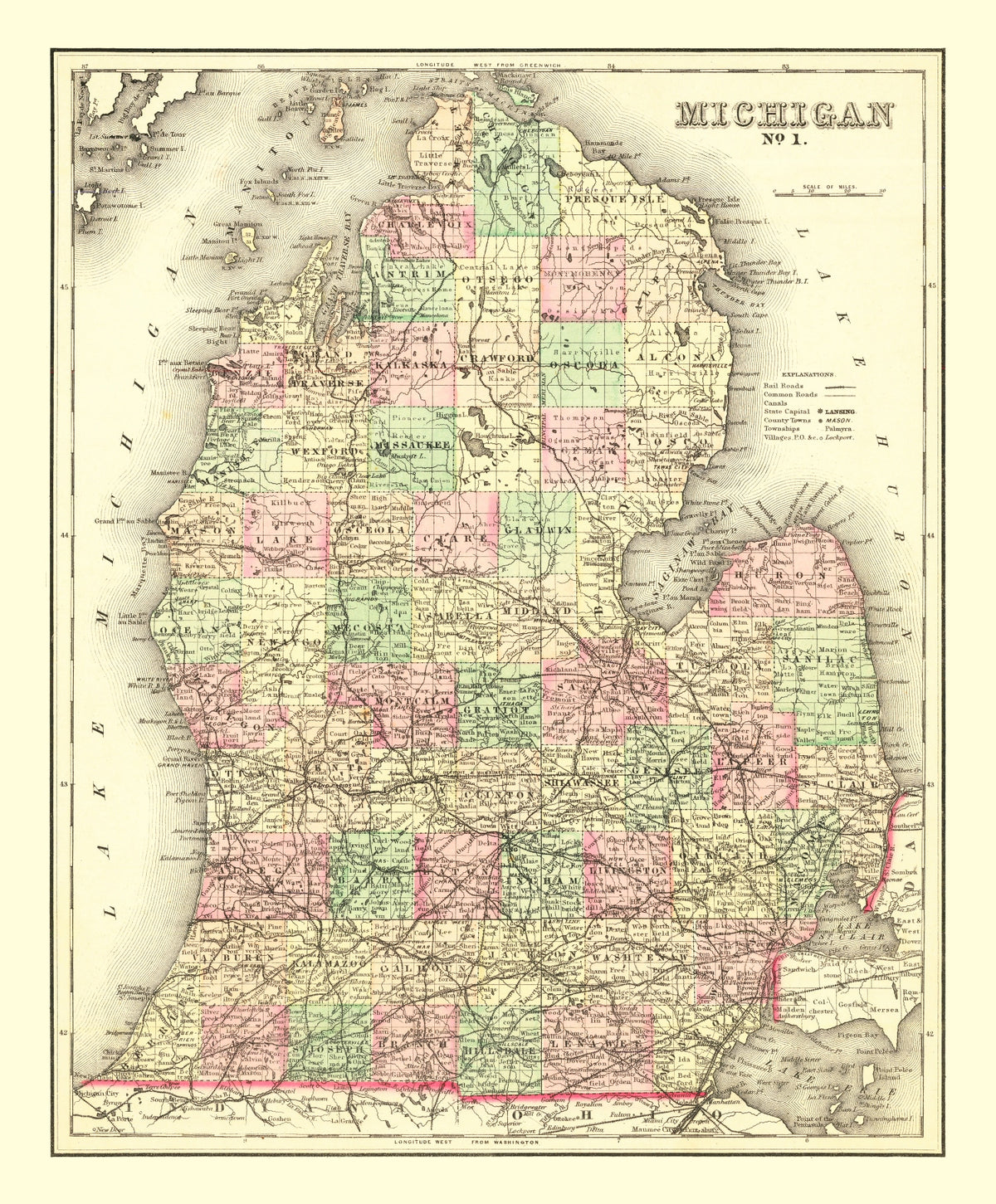 Preview of Vintage Map of Michigan 1875