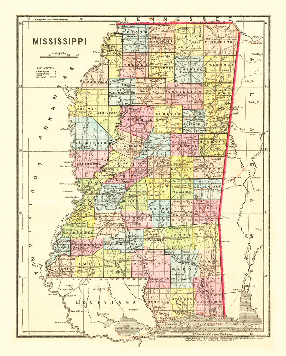 Preview of Vintage Map of Mississippi 1856