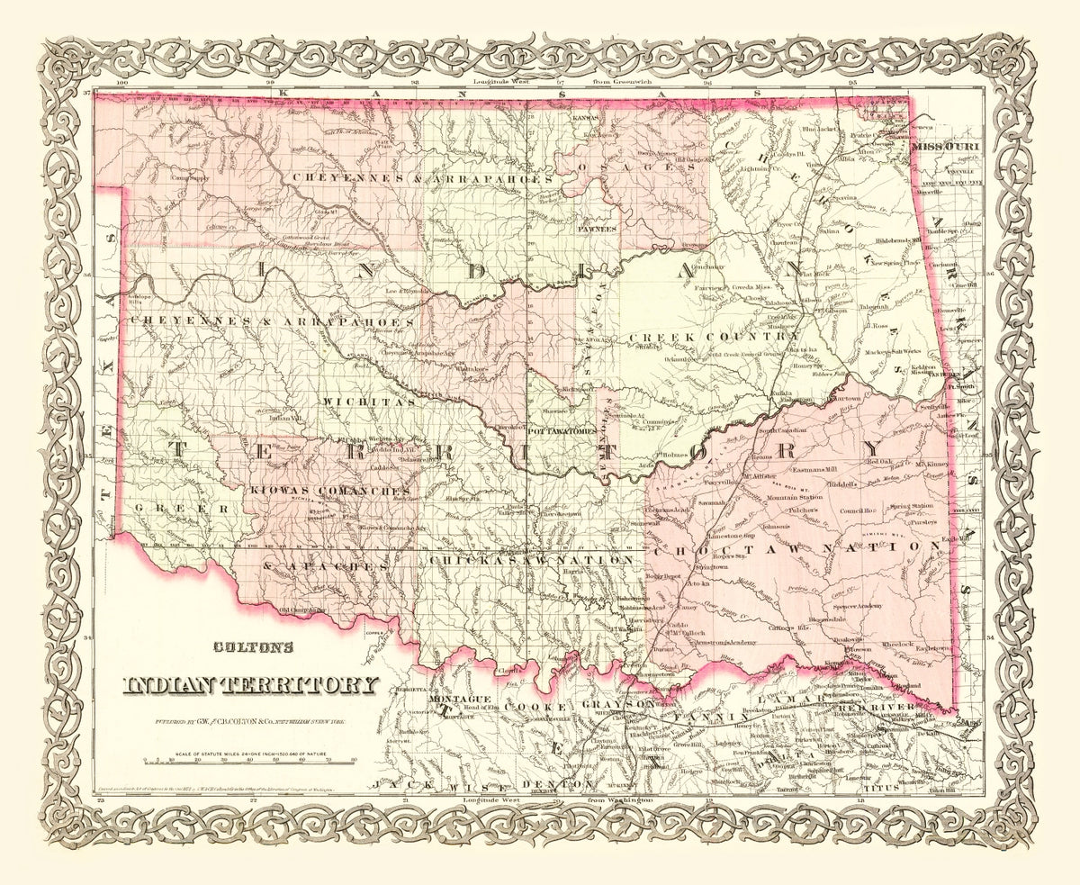 Preview of Vintage Indian Territory Map (Oklahoma) 1872