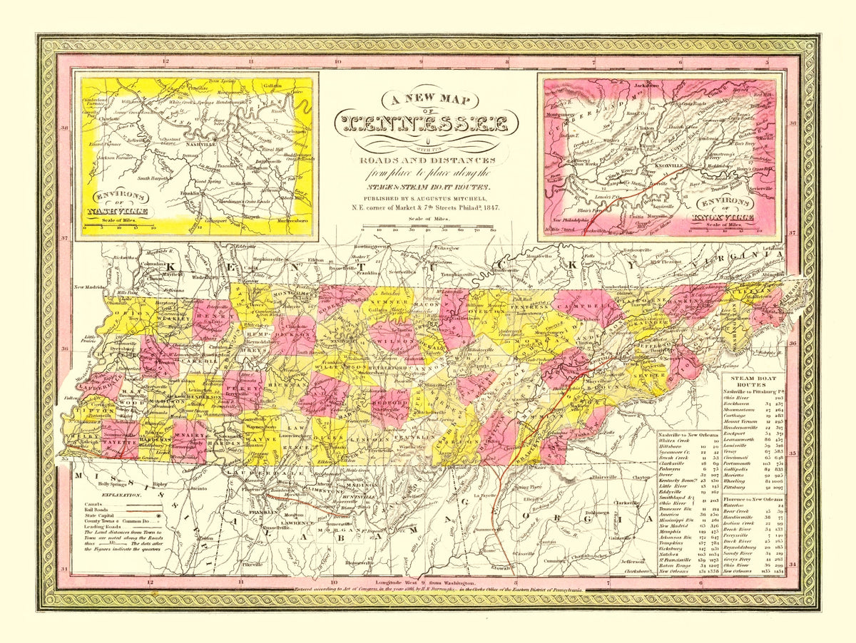 Preview of Vintage Map of Tennessee 1847
