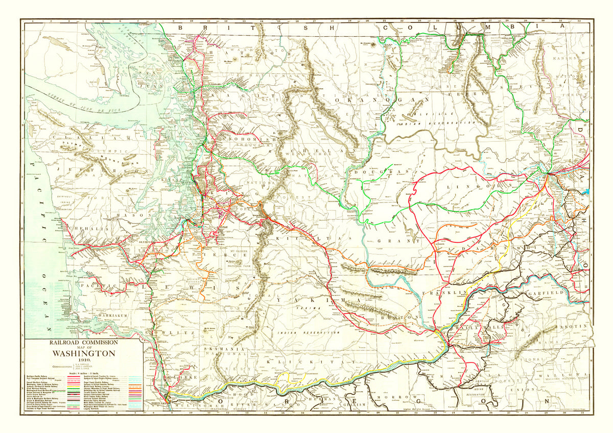 Preview of Vintage Railroad Map of Washington 1910