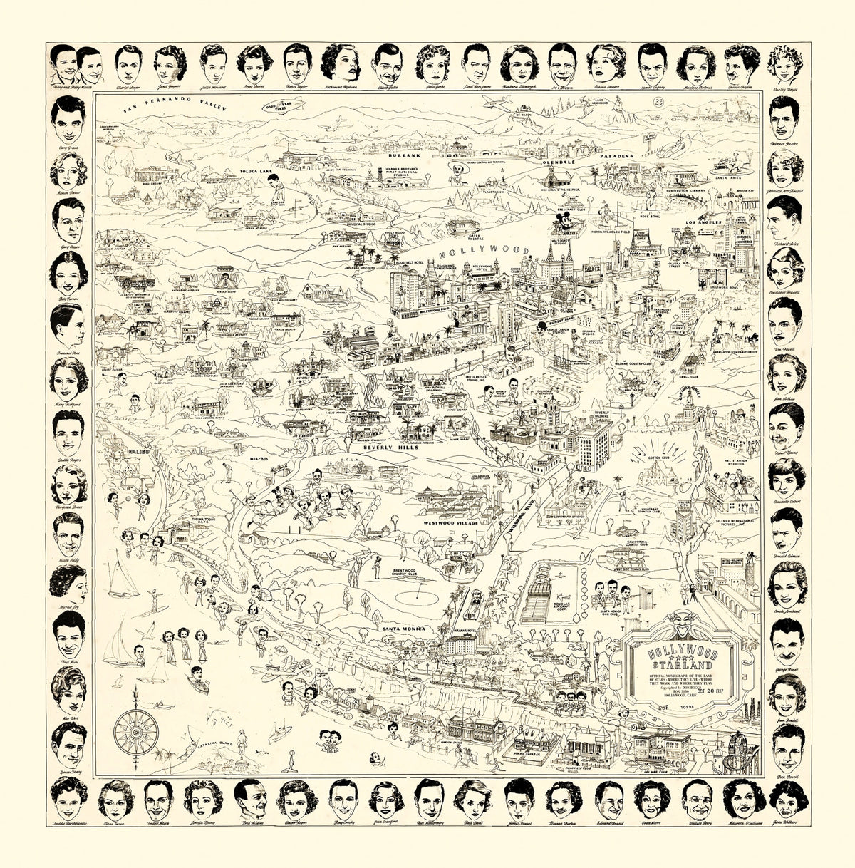 Preview of Vintage Los Angeles Movie Star Map 1937