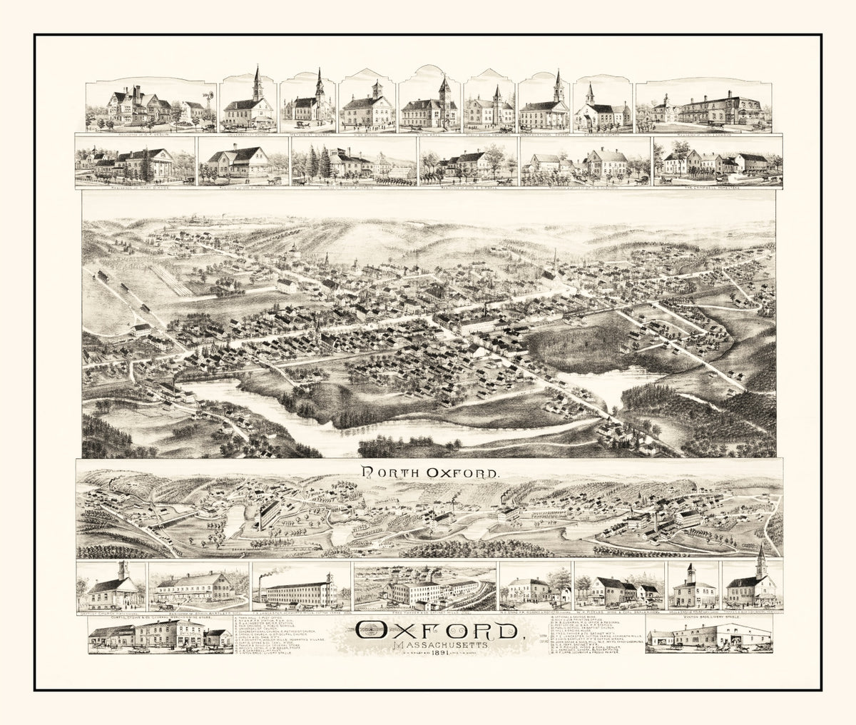 Preview of Vintage Map of Oxford, Massachusetts 1891
