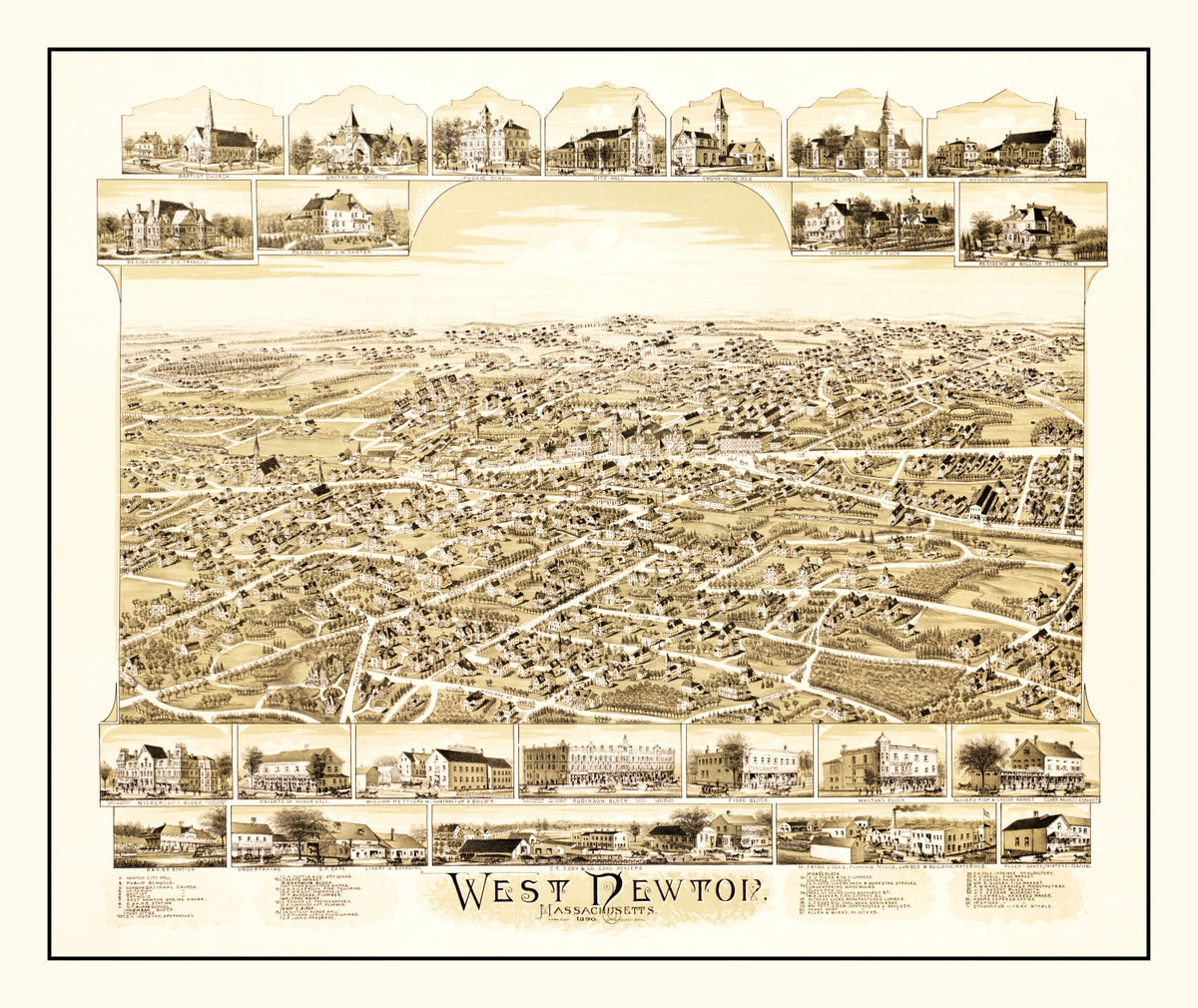 Preview of Vintage Map of West Newton, Massachusetts 1890