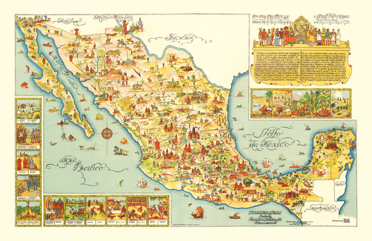 Preview of Vintage Pictorial Map of Mexico, 1931