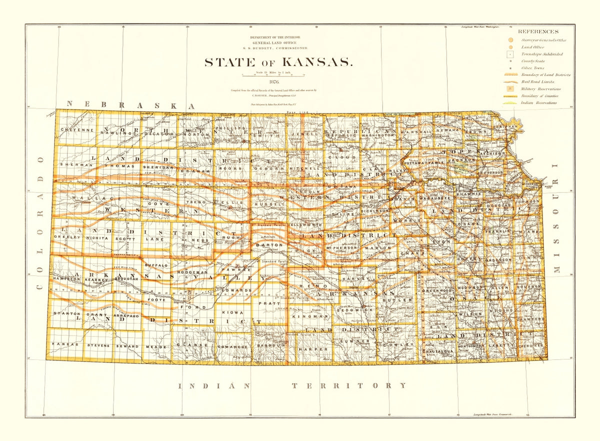 Preview of Vintage Map of Kansas 1876