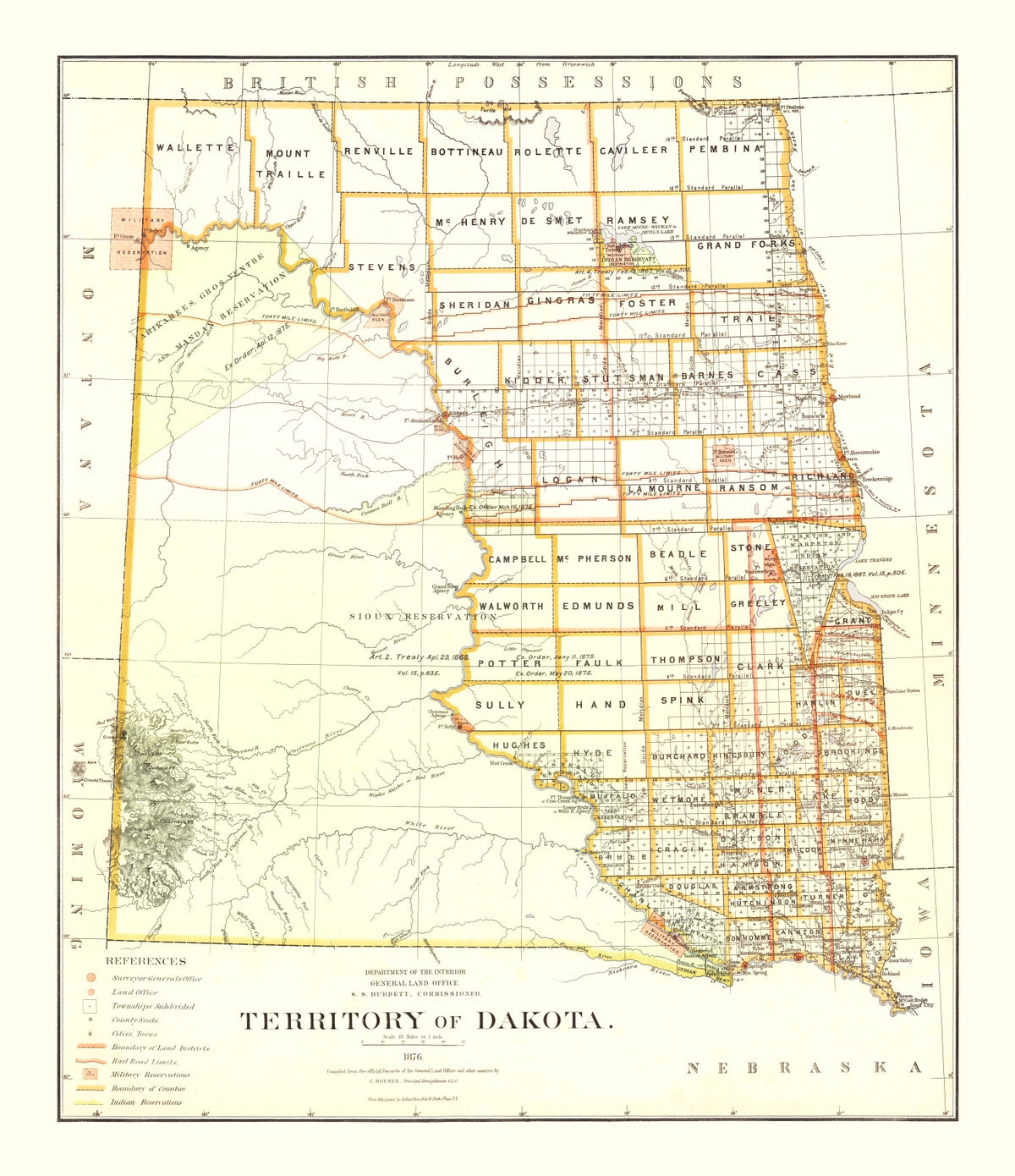 Preview of Vintage Map of South Dakota 1876
