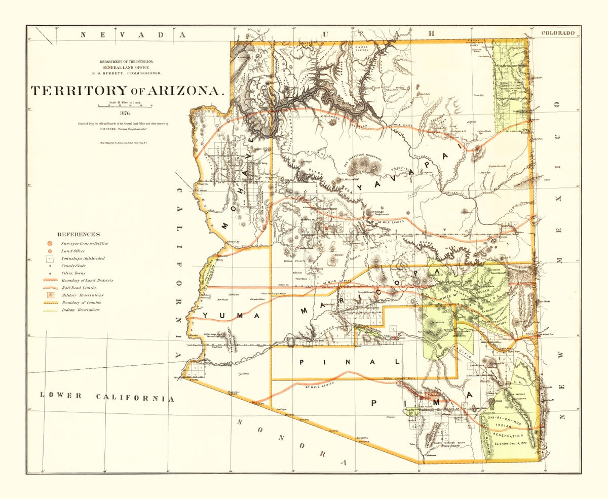Preview of Vintage Map of Arizona 1876