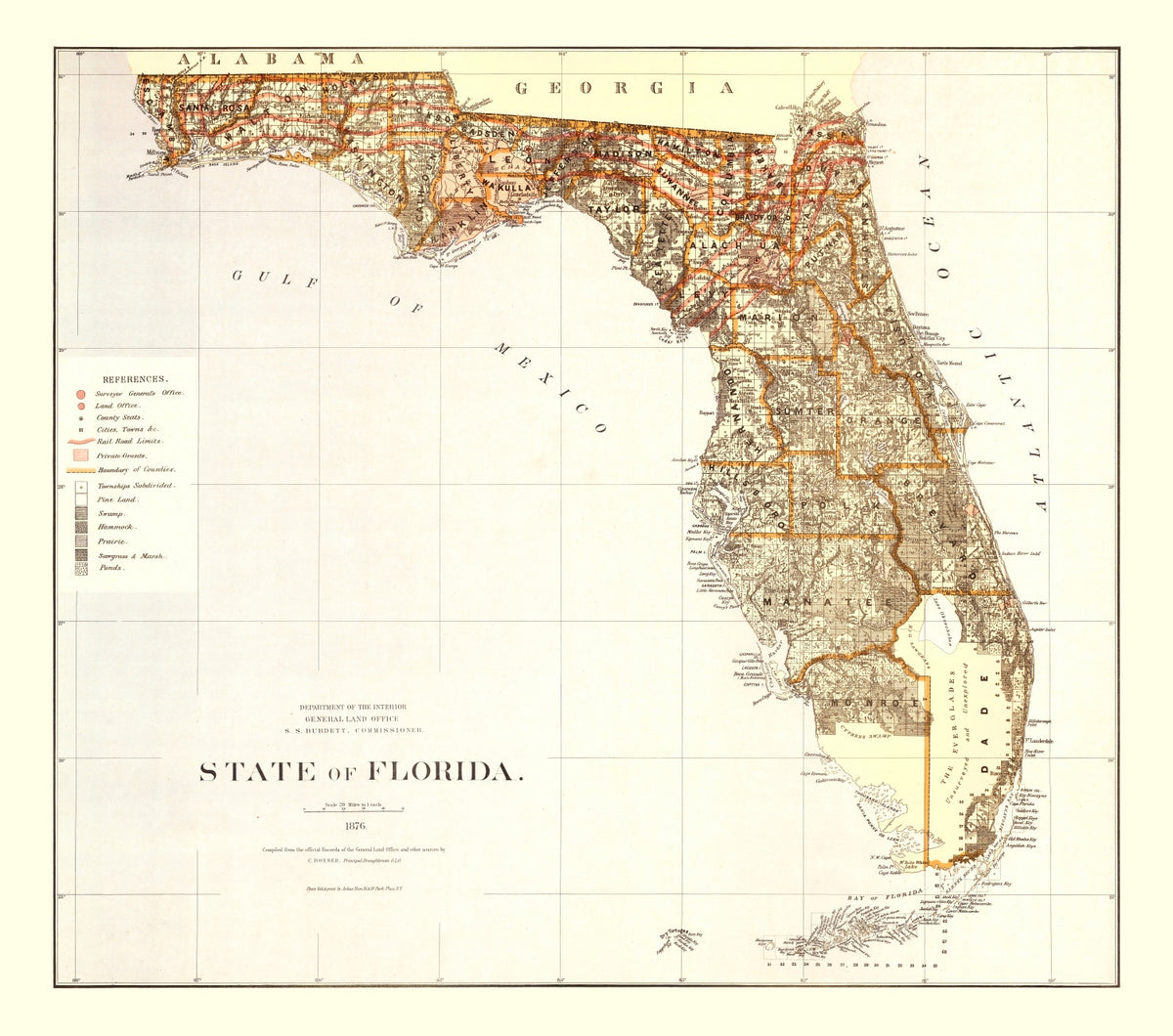Preview of Vintage Map of Florida 1876