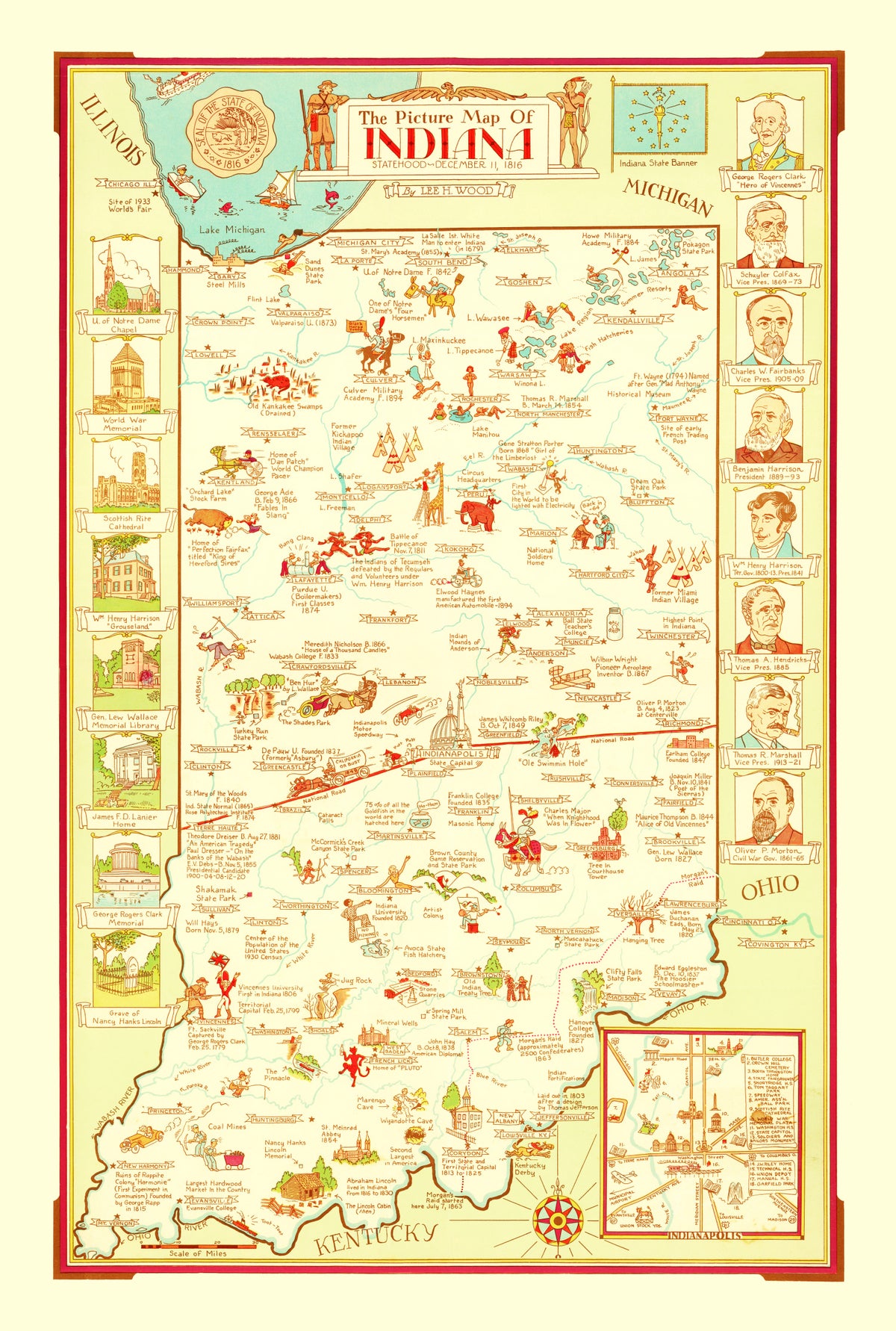 Preview of Vintage Map of Indiana 1932