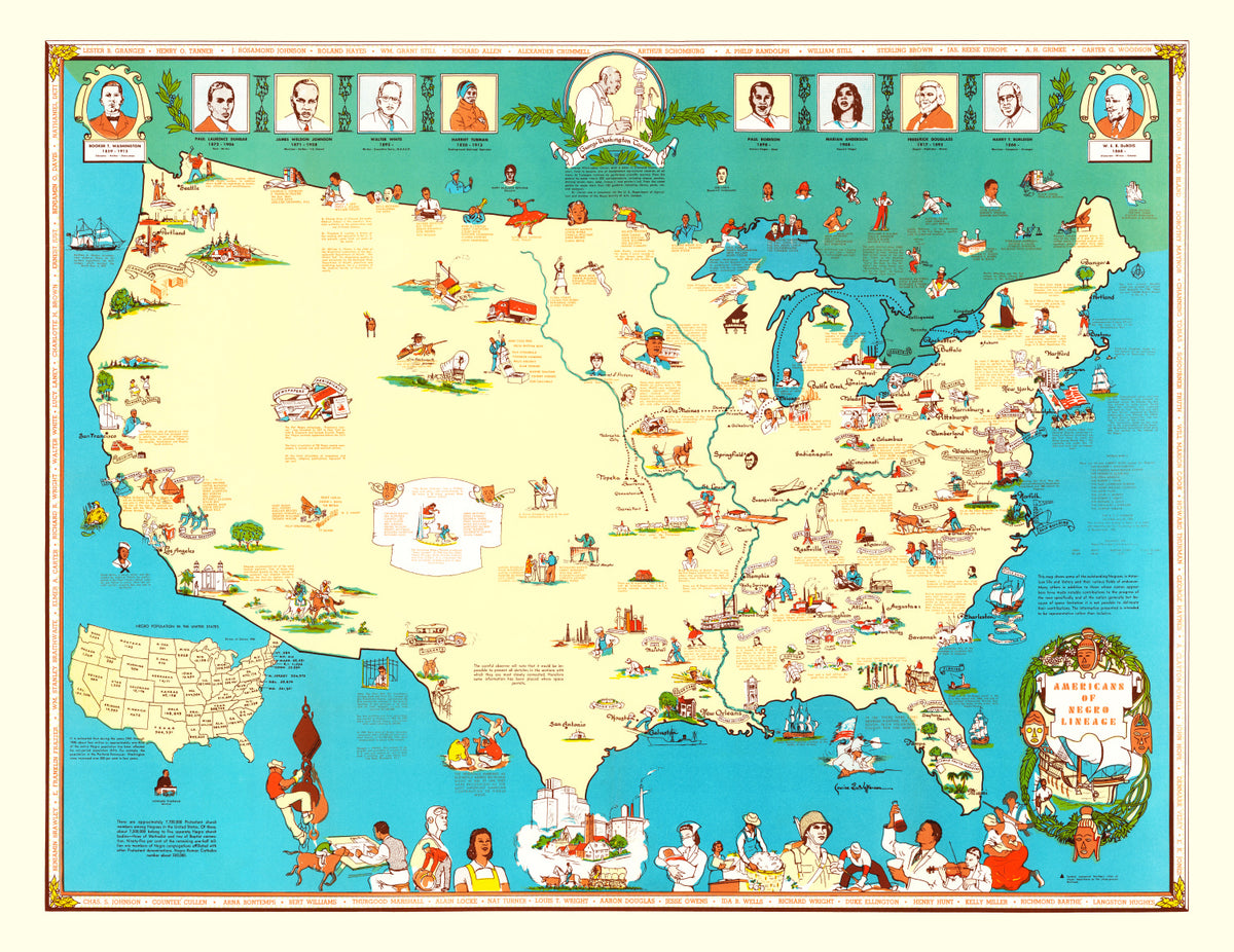 Preview of Vintage Map of Americans of Negro Lineage, 1946