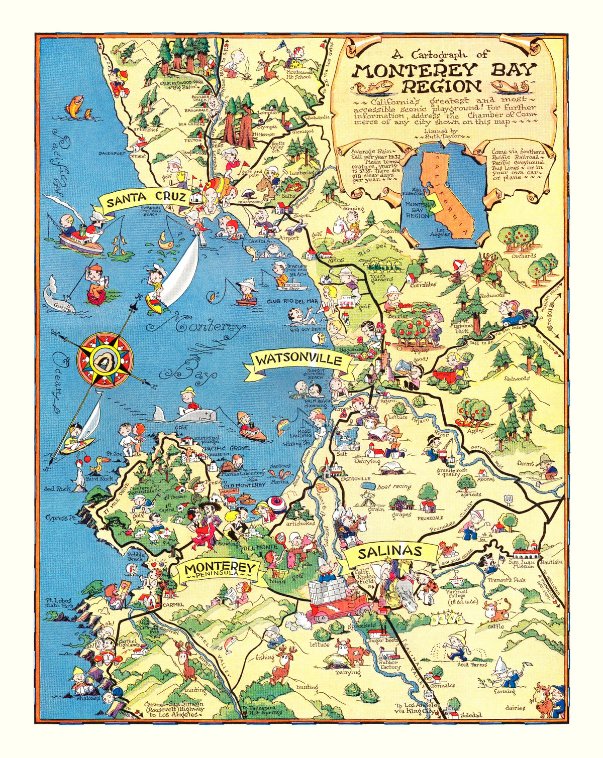 Preview of Vintage Map of Monterey Bay, 1932